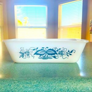 Vintage Blue Floral Glasbake Loaf Pan